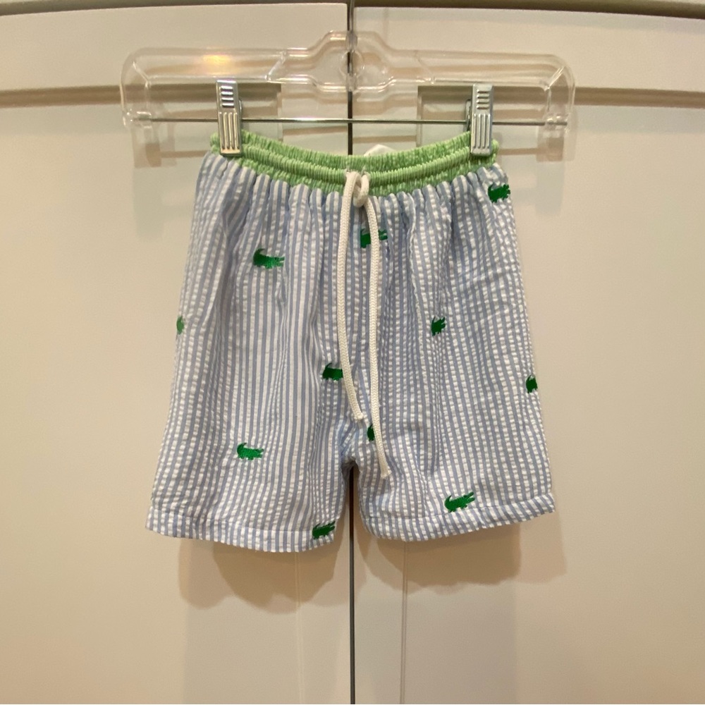 Smockingbird Seersucker Alligator Swim Trunks With Liner  Size 3